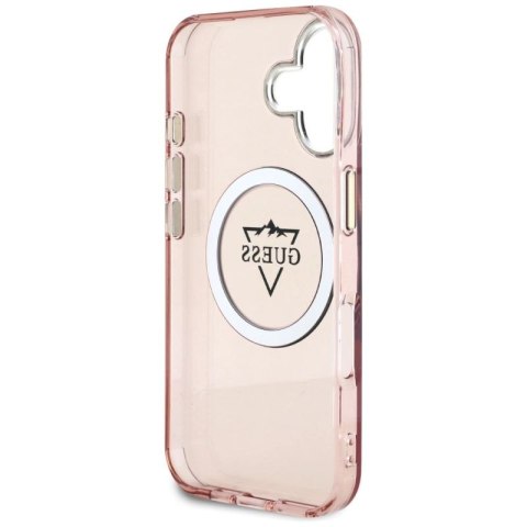 Etui Guess IML Metal Mountain Logo MagSafe na iPhone 16 - różowe Guess