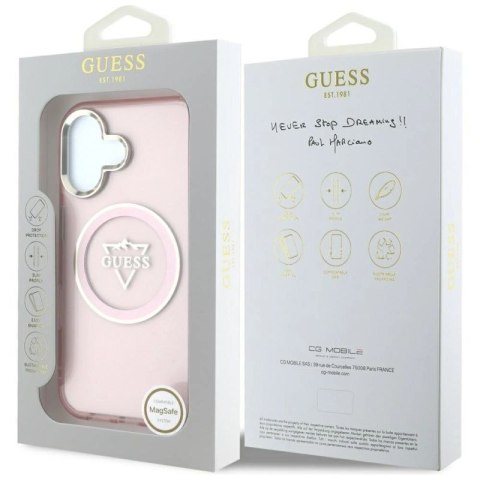 Etui Guess IML Metal Mountain Logo MagSafe na iPhone 16 - różowe Guess
