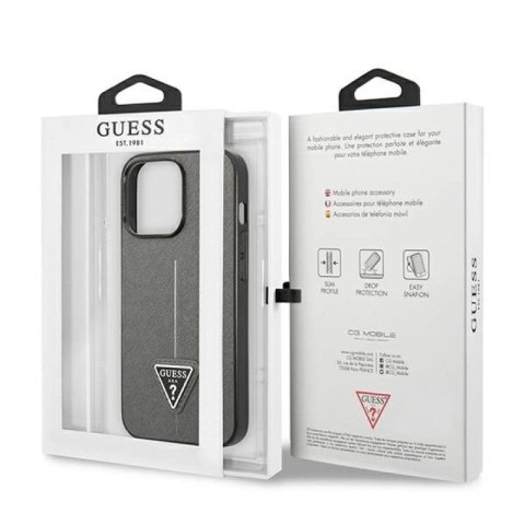 Etui Guess Saffiano Triangle Logo na iPhone 13 Pro / 13 6,1" - srebrne Guess