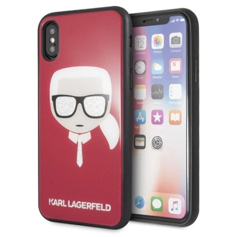 Etui Karl Lagerfeld Iconic Glitter Karl`s Head na iPhone X / Xs - czerwone Karl Lagerfeld