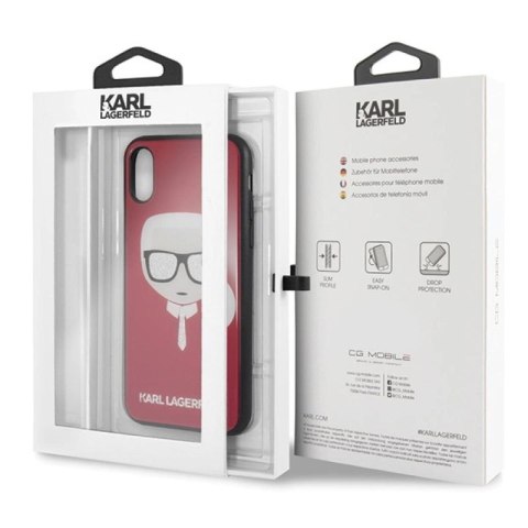 Etui Karl Lagerfeld Iconic Glitter Karl`s Head na iPhone X / Xs - czerwone Karl Lagerfeld