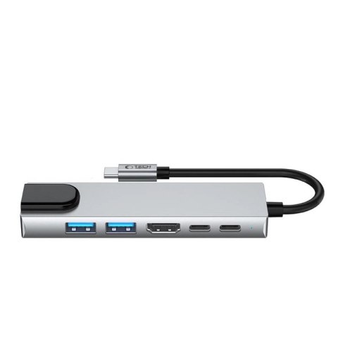 Adapter Tech-Protect HB02 HUB Adapter 6w1 USB-C + USB2.0 + USB3.0 + HDMI 4K 30Hz + RJ45 + PD100W - szary Tech-Protect