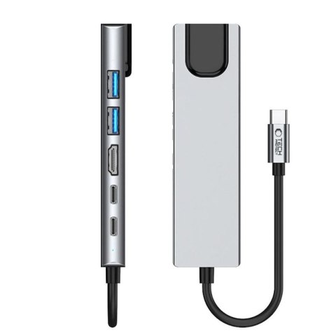 Adapter Tech-Protect HB02 HUB Adapter 6w1 USB-C + USB2.0 + USB3.0 + HDMI 4K 30Hz + RJ45 + PD100W - szary Tech-Protect