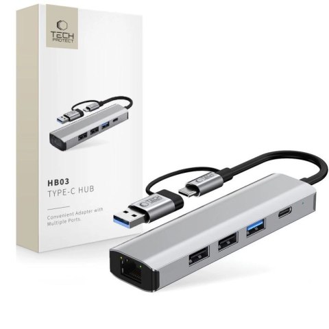 Adapter Tech-Protect HB03 HUB Adapter 5w1 USB-C + USB2.0 + USB3.0 + RJ45 - szary Tech-Protect