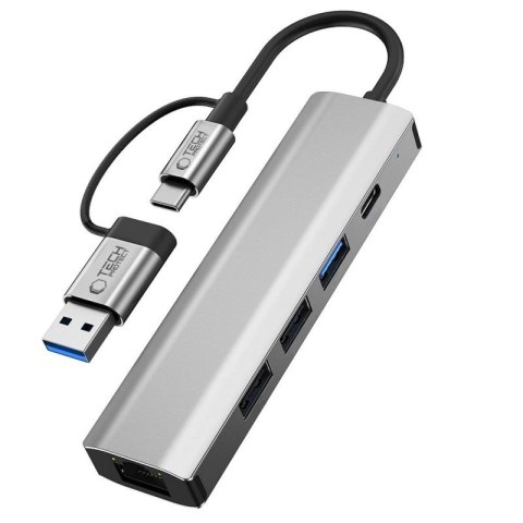 Adapter Tech-Protect HB03 HUB Adapter 5w1 USB-C + USB2.0 + USB3.0 + RJ45 - szary Tech-Protect