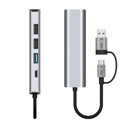 Adapter Tech-Protect HB03 HUB Adapter 5w1 USB-C + USB2.0 + USB3.0 + RJ45 - szary Tech-Protect