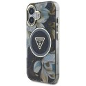 Etui Guess Glitter Flowers Triangle Buttons MagSafe do iPhone 16 czarny Guess