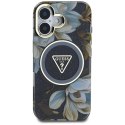 Etui Guess Glitter Flowers Triangle Buttons MagSafe do iPhone 16 czarny Guess