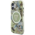 Etui Guess Glitter Flowers Triangle Buttons MagSafe do iPhone 16 zielony Guess