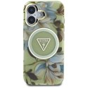 Etui Guess Glitter Flowers Triangle Buttons MagSafe do iPhone 16 zielony Guess
