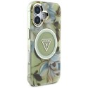 Etui Guess Glitter Flowers Triangle Buttons MagSafe do iPhone 16 zielony Guess