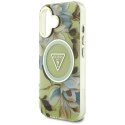Etui Guess Glitter Flowers Triangle Buttons MagSafe do iPhone 16 zielony Guess