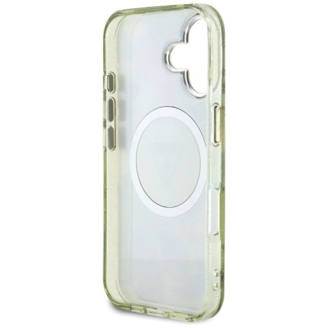 Etui Guess Glitter Flowers Triangle Buttons MagSafe do iPhone 16 zielony Guess