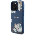 Etui Guess Grained Printed Flower Pattern MagSafe do iPhone 16 Pro niebieski Guess