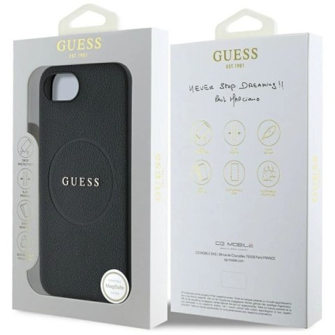 Etui Guess PU Grained Classic Logo z MagSafe na iPhone 16e - czarne Guess
