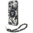 Etui Guess Palm Trees Triangle Pearl Strap MagSafe do iPhone 16 czarny Guess