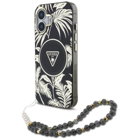 Etui Guess Palm Trees Triangle Pearl Strap MagSafe do iPhone 16 czarny Guess