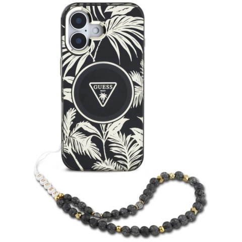 Etui Guess Palm Trees Triangle Pearl Strap MagSafe do iPhone 16 czarny Guess