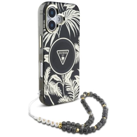 Etui Guess Palm Trees Triangle Pearl Strap MagSafe do iPhone 16 czarny Guess