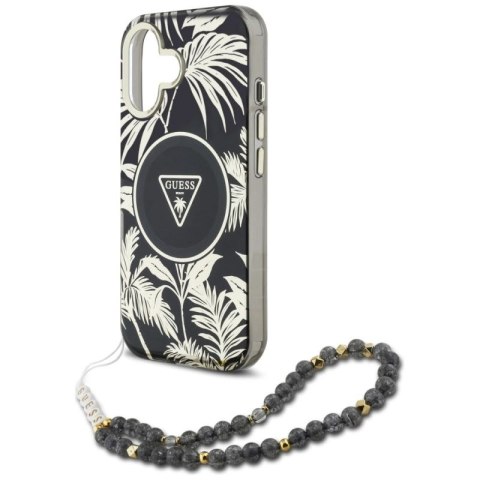 Etui Guess Palm Trees Triangle Pearl Strap MagSafe do iPhone 16 czarny Guess