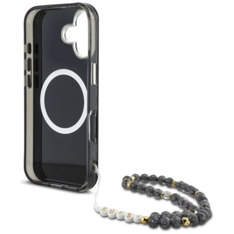 Etui Guess Palm Trees Triangle Pearl Strap MagSafe do iPhone 16 czarny Guess
