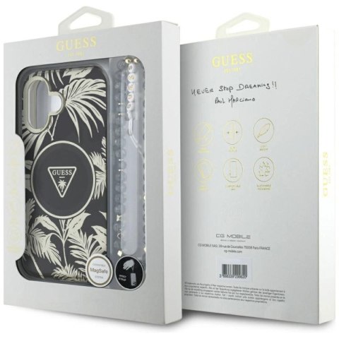 Etui Guess Palm Trees Triangle Pearl Strap MagSafe do iPhone 16 czarny Guess