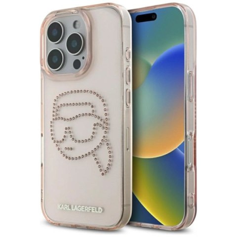 Etui Karl Lagerfeld IML Rhinestones Karl Head do iPhone 16 Pro różowy Karl Lagerfeld