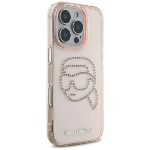 Etui Karl Lagerfeld IML Rhinestones Karl Head do iPhone 16 Pro różowy Karl Lagerfeld