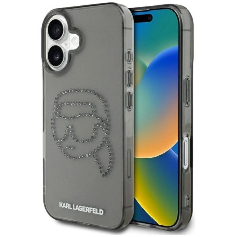 Etui Karl Lagerfeld IML Rhinestones Karl Head do iPhone 16 czarny Karl Lagerfeld