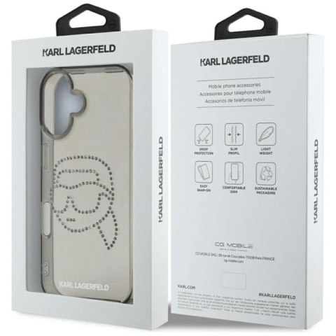 Etui Karl Lagerfeld IML Rhinestones Karl Head do iPhone 16 czarny Karl Lagerfeld