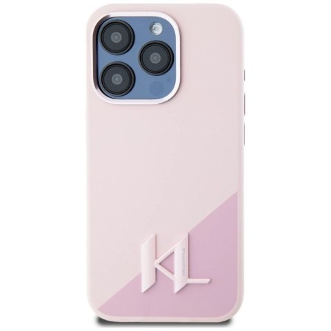 Etui Karl Lagerfeld Silicone Shadow Metal Initial MagSafe do iPhone 15 Pro różowy Karl Lagerfeld