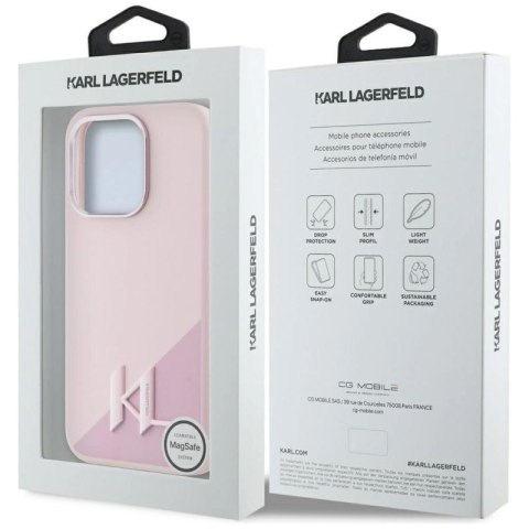Etui Karl Lagerfeld Silicone Shadow Metal Initial MagSafe do iPhone 15 Pro różowy Karl Lagerfeld