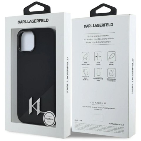 Etui Karl Lagerfeld Silicone Shadow Metal Initial MagSafe do iPhone 15 czarny Karl Lagerfeld