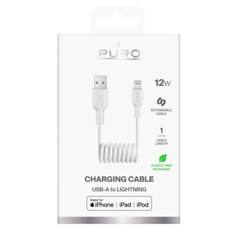 Kabel spiralny Puro 12W USB-A - Lightning 1m - biały Puro