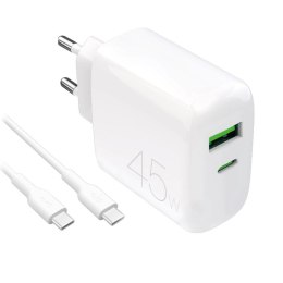 Ładowarka Puro Daily Prolite 45W USB-C USB-A Power Delivery z kablem USB-C - biała Puro