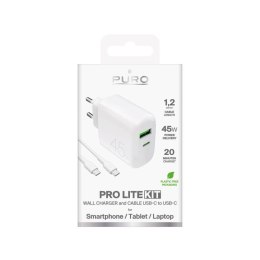 Ładowarka Puro Daily Prolite 45W USB-C USB-A Power Delivery z kablem USB-C - biała Puro