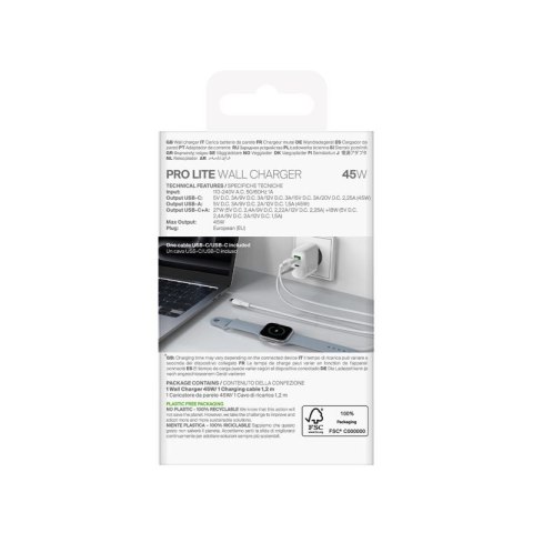 Ładowarka Puro Daily Prolite 45W USB-C USB-A Power Delivery z kablem USB-C - biała Puro