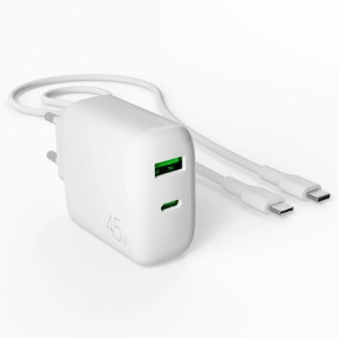 Ładowarka Puro Daily Prolite 45W USB-C USB-A Power Delivery z kablem USB-C - biała Puro