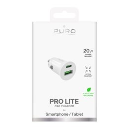 Ładowarka samochodowa Puro Pro Lite 1x USB-A + 1x USB-C Power Delivery 20W - biała Puro