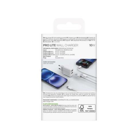 Ładowarka sieciowa Puro PROLITE 10W 2x USB-A - biała Puro