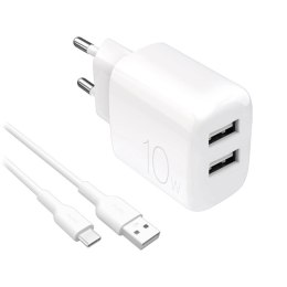 Ładowarka sieciowa Puro PROLITE 10W 2x USB-A + kabel USB-A - USB-C 1.2m - biała Puro