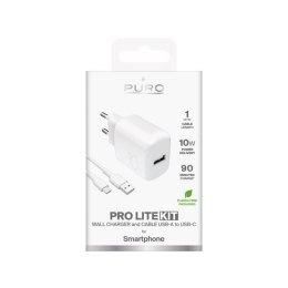 Ładowarka sieciowa Puro PROLITE 10W USB-A + kabel USB-A - USB-C 1.2m - biała Puro