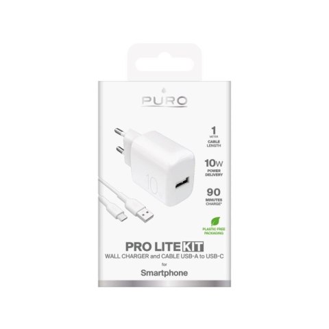 Ładowarka sieciowa Puro PROLITE 10W USB-A + kabel USB-A - USB-C 1.2m - biała Puro