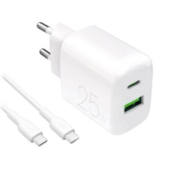 Ładowarka sieciowa Puro PROLITE 25W USB-A / USB-C + kabel USB-C - USB-C 1.2m - biała Puro