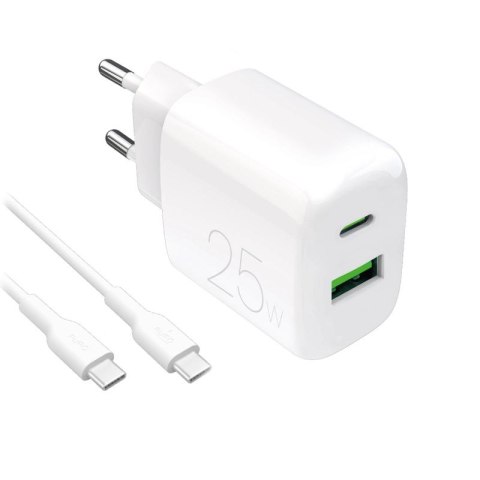 Ładowarka sieciowa Puro PROLITE 25W USB-A / USB-C + kabel USB-C - USB-C 1.2m - biała Puro