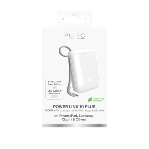 Powerbank Puro Power Link 10 Plus 10000 mAh z wbudowanym kablem USB-C - biały Puro