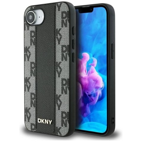 Etui DKNY Leather Checkered Mono Pattern MagSafe na iPhone 16e - czarny DKNY