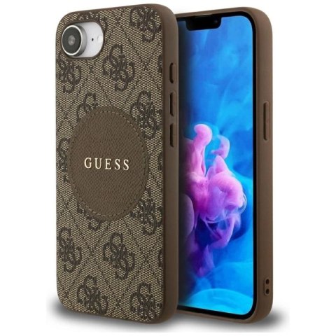 Etui Guess 4G Circle Classic Logo MagSafe na iPhone 16e - brązowe Guess