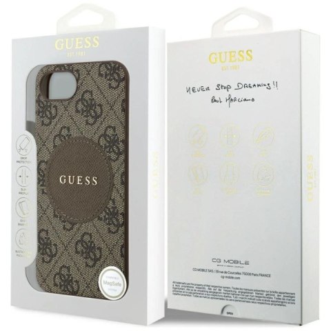 Etui Guess 4G Circle Classic Logo MagSafe na iPhone 16e - brązowe Guess