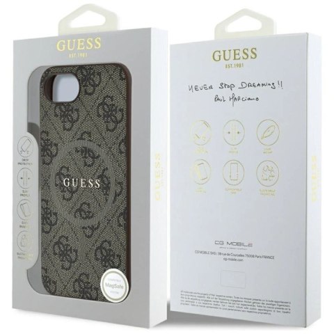 Etui Guess 4G Ring Classic Logo MagSafe na iPhone 16e - brązowe Guess